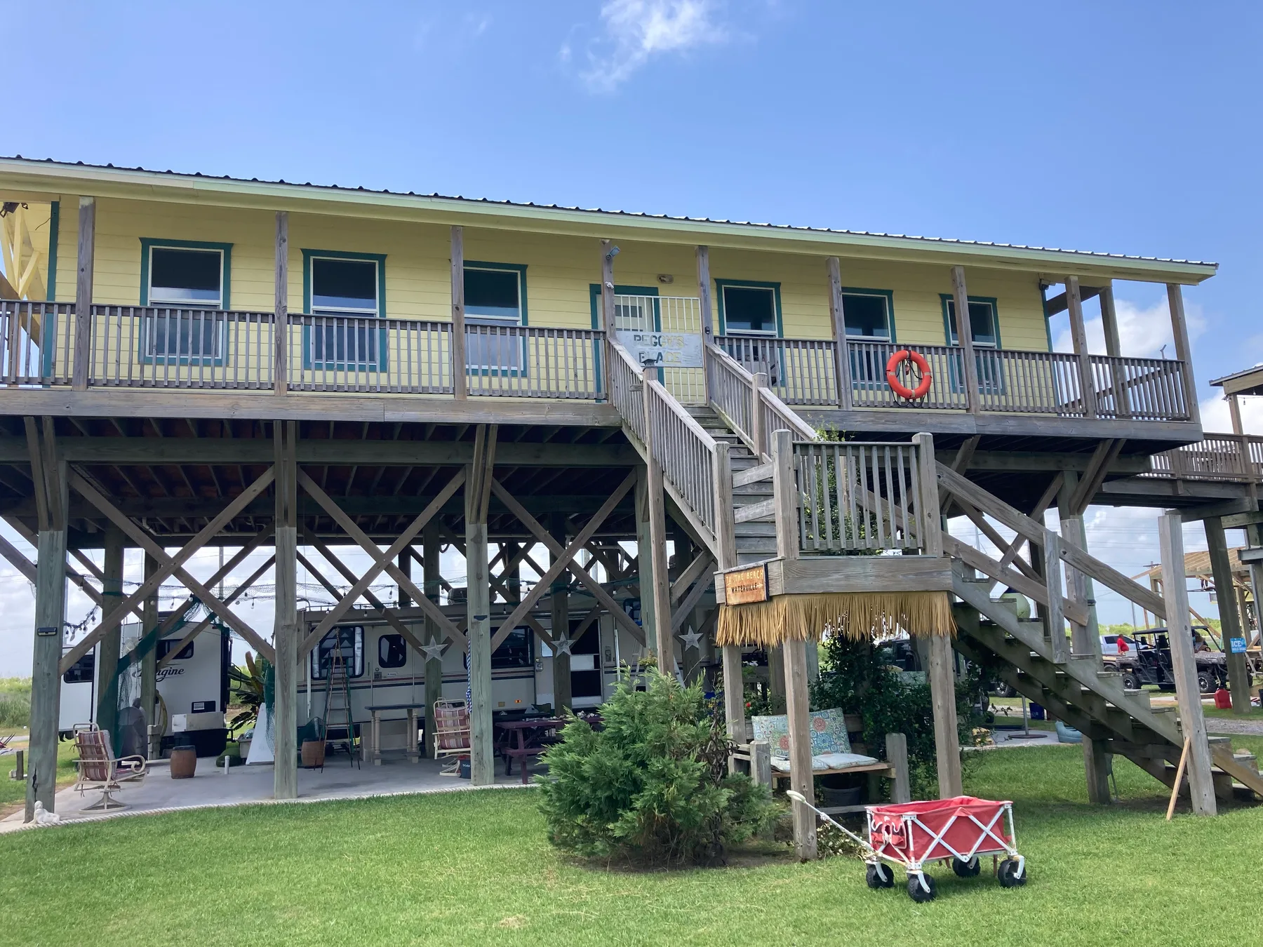 Raised beach house and RV at Gaspard on the Beach
